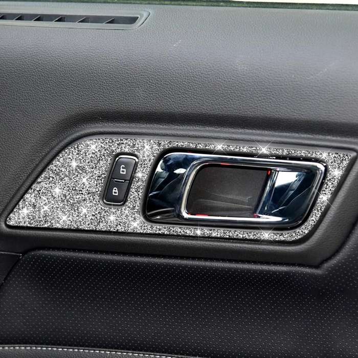 For Ford Mustang 2015-2020 2pcs Car Door Inner Handle Panel Diamond Decoration Sticker, Left Drive