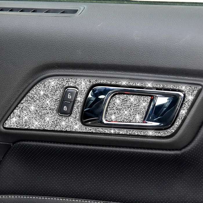 For Ford Mustang 2015-2020 4pcs Car Door Inner Handle Panel Diamond Decoration Sticker, Left Drive