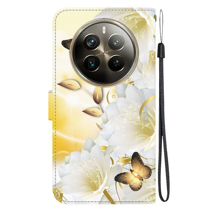 For Realme 12 Pro+ Global Crystal Texture Colored Drawing Leather Phone Case(Gold Butterfly Epi