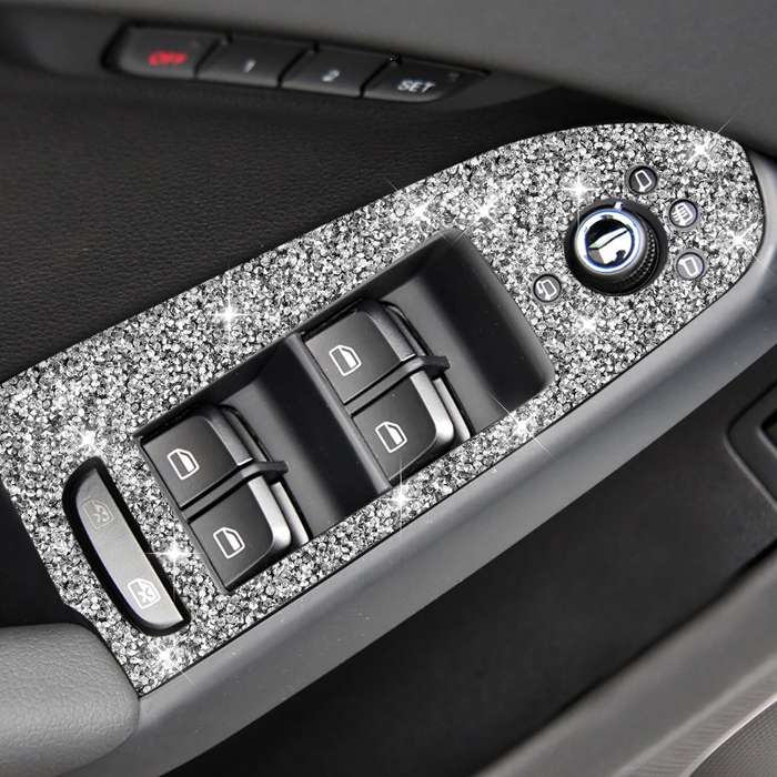 For Audi A4 / A5 / Q5 Car Door Lift Control Panel Diamond Decoration Sticker, Left Drive High Config