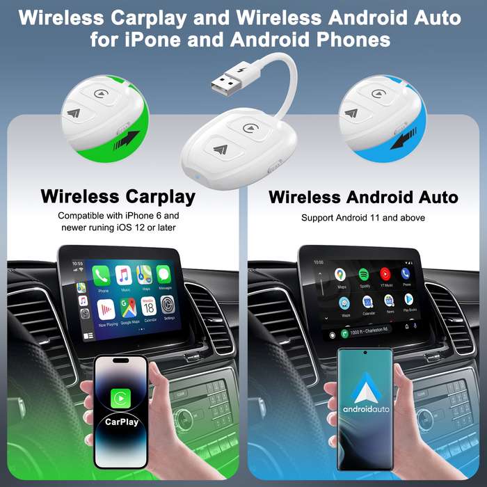 THT-020-9-1 USB + USB-C / Type-C Wired to Wireless Carplay / Android Auto Adapter(White)