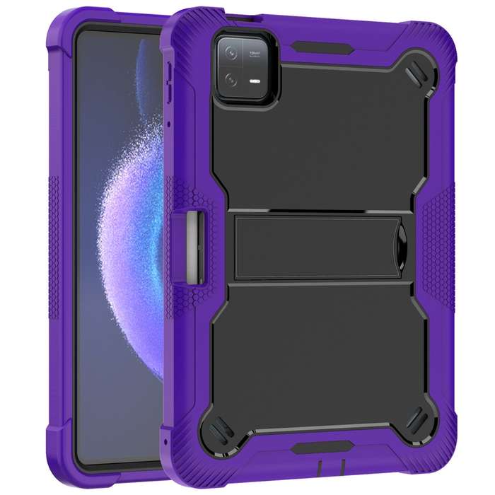 For Xiaomi Pad 6 Shockproof Silicone Hybrid PC Tablet Case with Holder(Black + Purple)