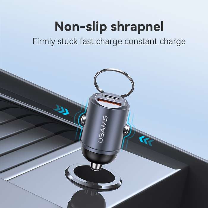 USAMS US-CC206 C38 PD30W USB + Type-C Dual Port Fast Charging Aluminum Alloy Car Charger(Tarnish)