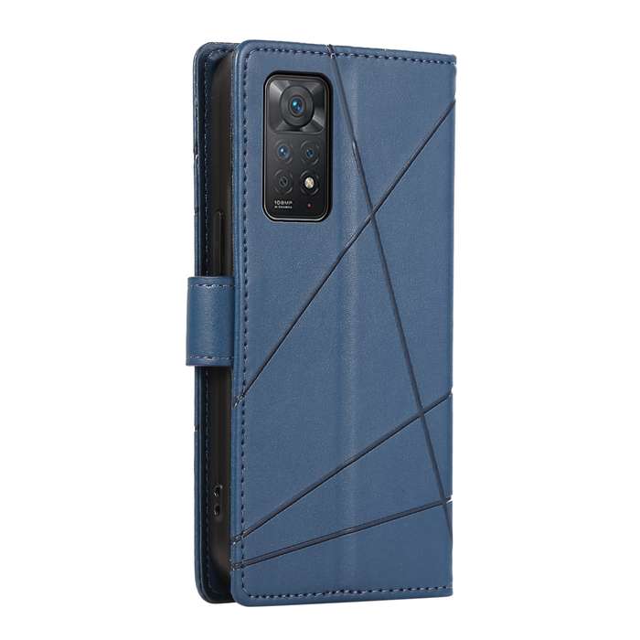 For Xiaomi Redmi Note 11 Pro 4G PU Genuine Leather Texture Embossed Line Phone Case(Blue)