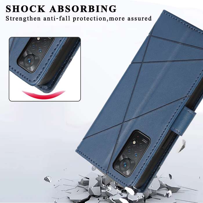 For Xiaomi Redmi Note 11 Pro 4G PU Genuine Leather Texture Embossed Line Phone Case(Blue)