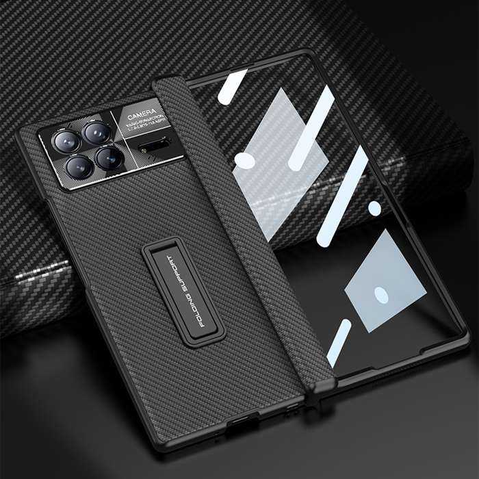 For Xiaomi Mix Fold 3 GKK Magnetic Hinge Flip Leather Phone Case with Holder(Carbon Fiber)