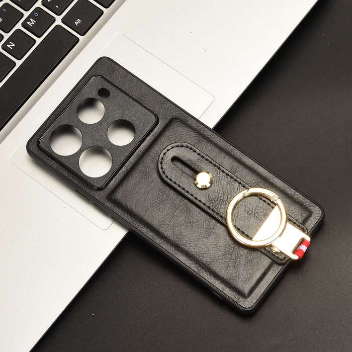 For Infinix Note 40 Pro 4G X6850 Wristband Leather Back Phone Case(Black)