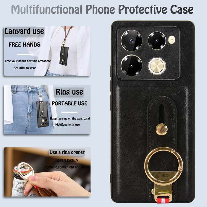 For Infinix Note 40 Pro 4G X6850 Wristband Leather Back Phone Case(Black)