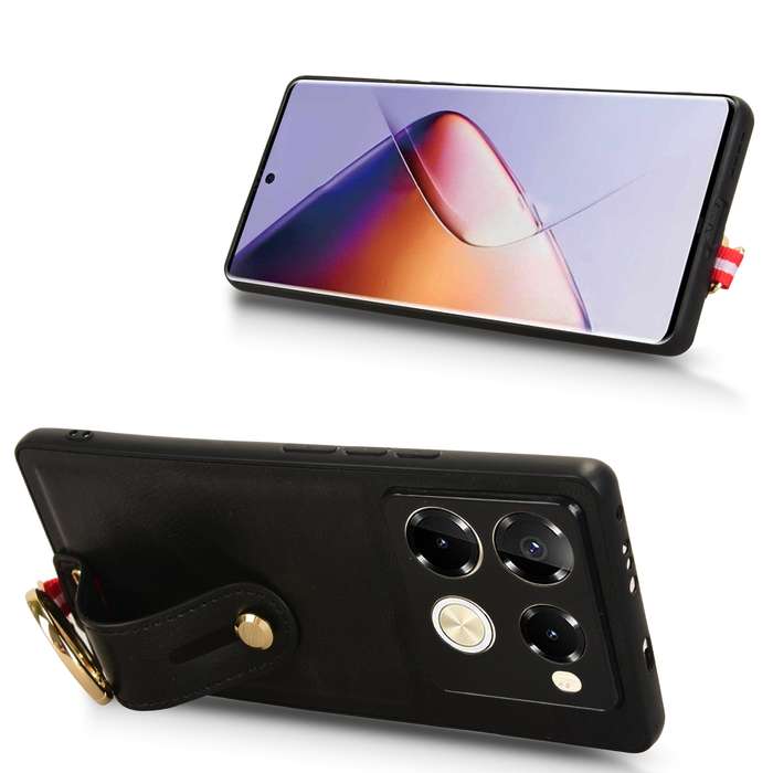For Infinix Note 40 Pro 4G X6850 Wristband Leather Back Phone Case(Black)