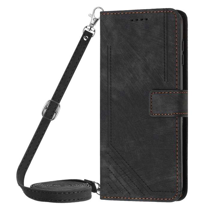 For vivo S18 / S18 Pro Skin Feel Stripe Pattern Leather Phone Case with Lanyard(Black)