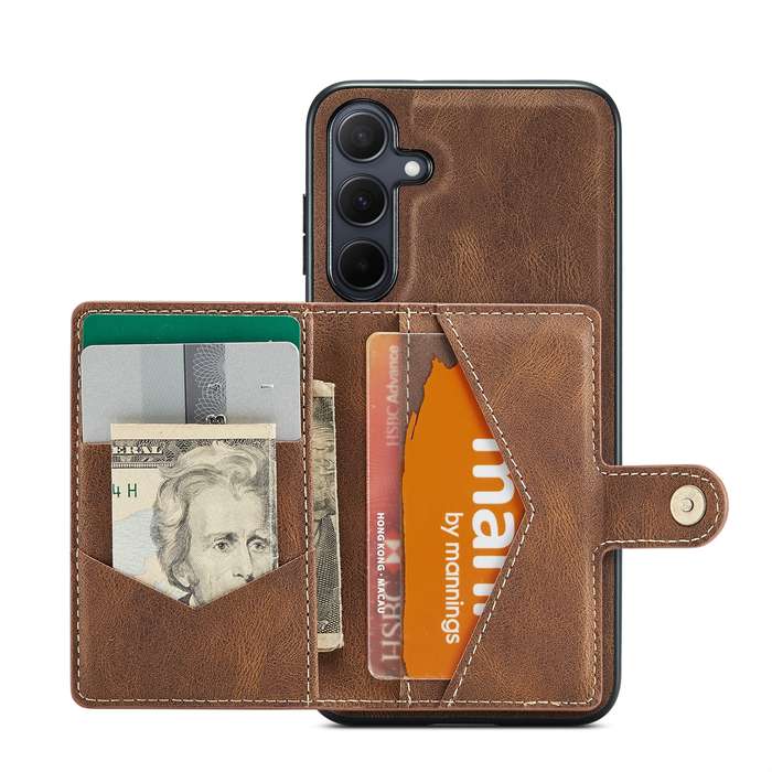 For Samsung Galaxy A35 5G JEEHOOD J01 Retro Magnetic Detachable Wallet Phone Case(Brown)