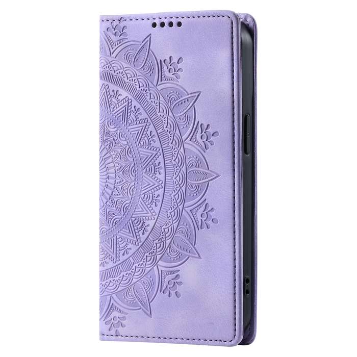 For Samsung Galaxy S22 Ultra 5G Totem Embossed Magnetic Leather Phone Case(Purple)