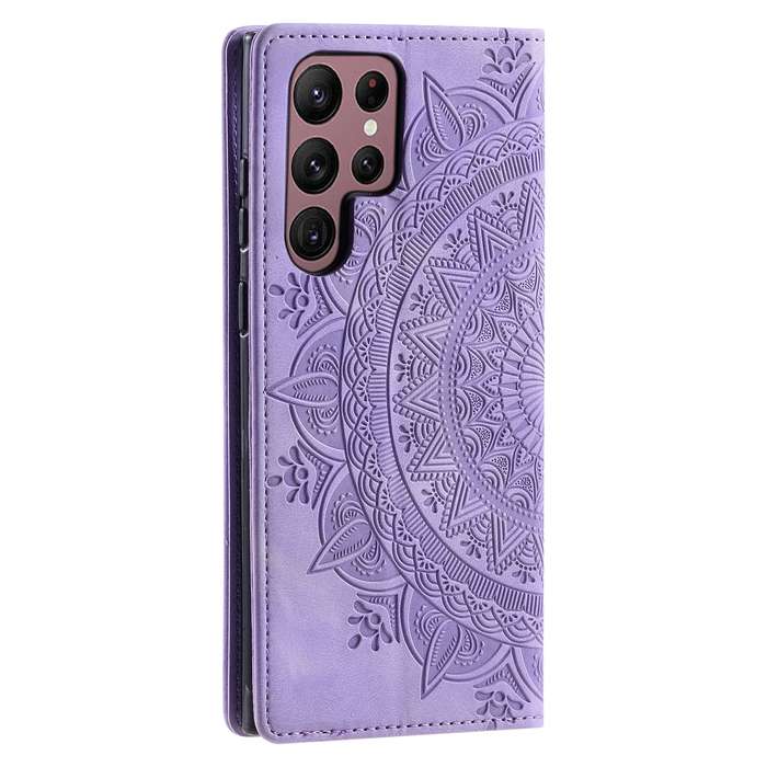 For Samsung Galaxy S22 Ultra 5G Totem Embossed Magnetic Leather Phone Case(Purple)
