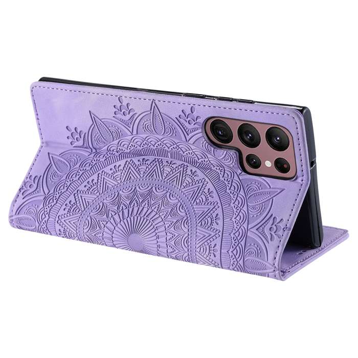 For Samsung Galaxy S22 Ultra 5G Totem Embossed Magnetic Leather Phone Case(Purple)