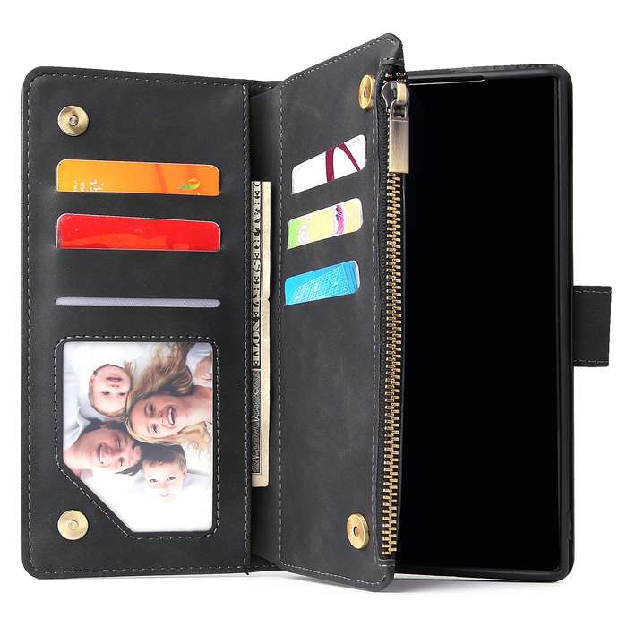 For Samsung Galaxy Note10+ Multifunctional Frosted Zipper Wallet Leather Phone Case(Black)