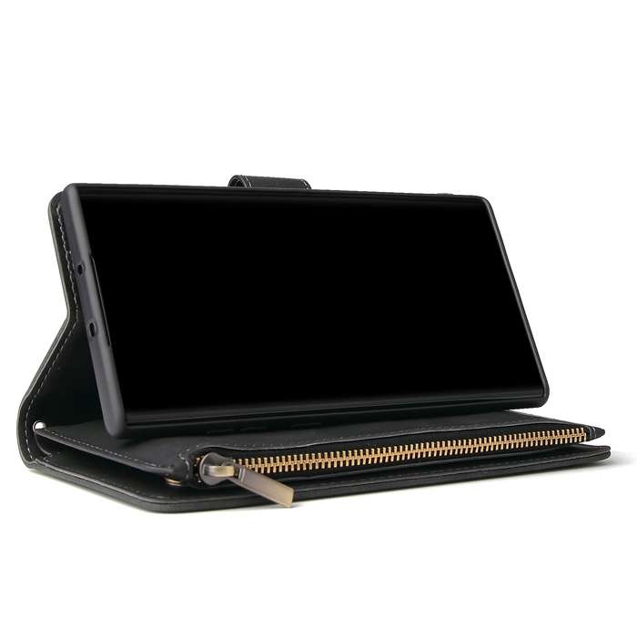 For Samsung Galaxy Note10+ Multifunctional Frosted Zipper Wallet Leather Phone Case(Black)