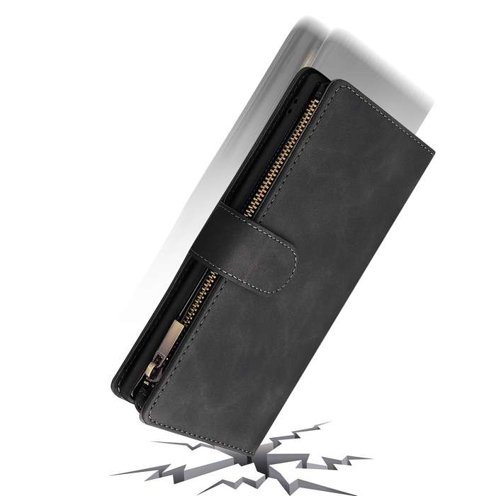 For Samsung Galaxy Note10+ Multifunctional Frosted Zipper Wallet Leather Phone Case(Black)