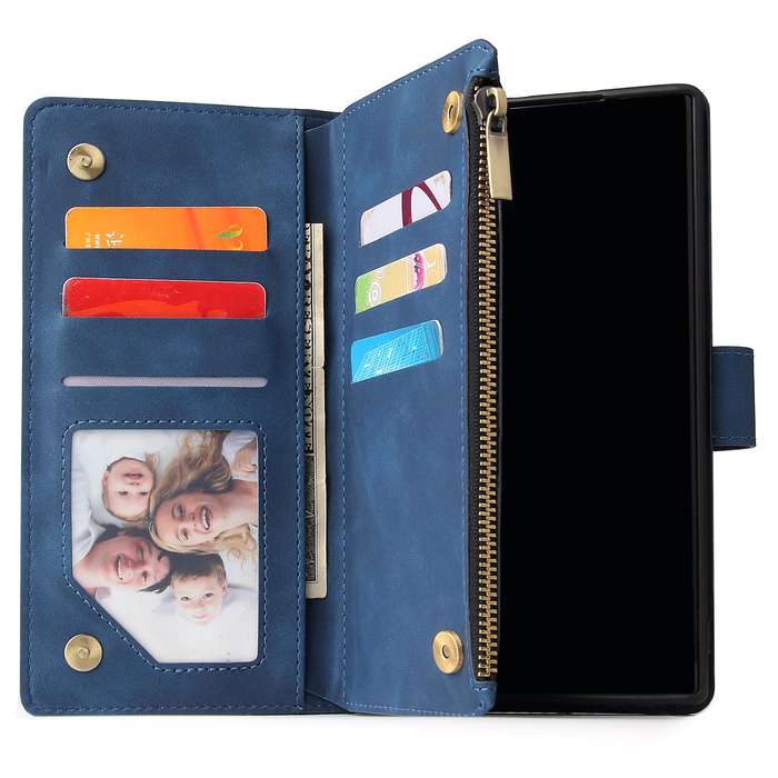 For Samsung Galaxy Note10+ Multifunctional Frosted Zipper Wallet Leather Phone Case(Blue)