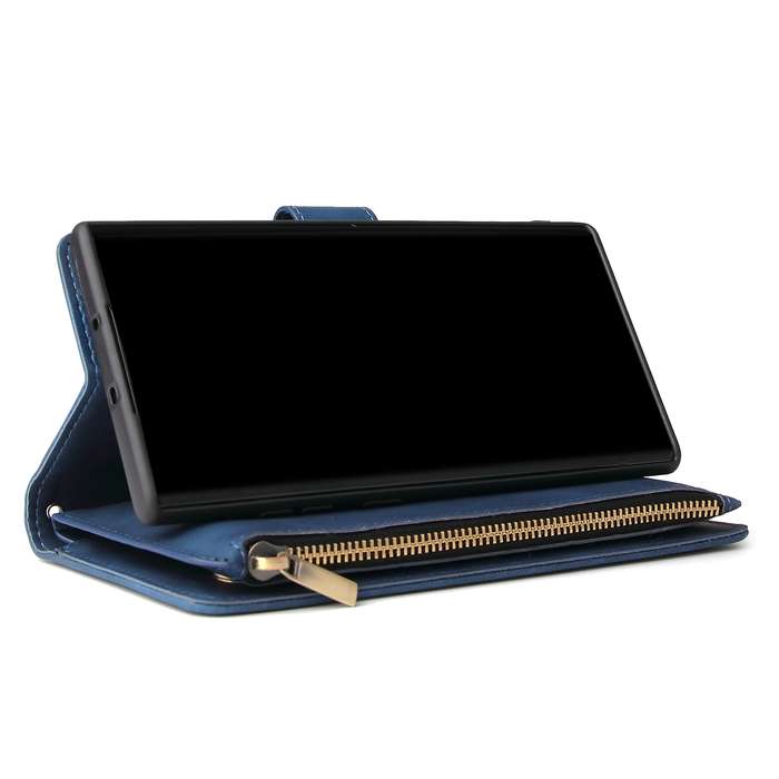 For Samsung Galaxy Note10+ Multifunctional Frosted Zipper Wallet Leather Phone Case(Blue)