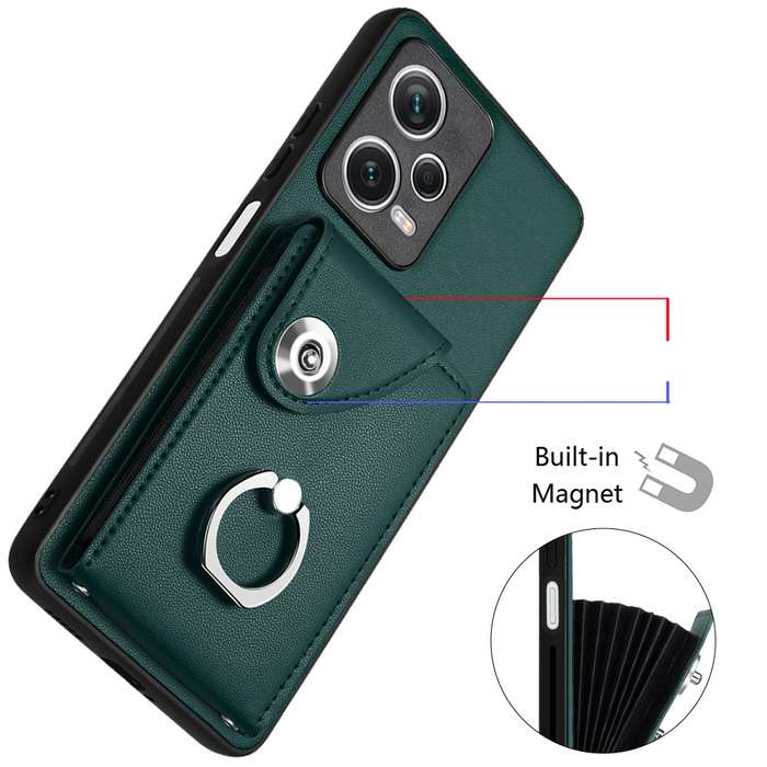 For Xiaomi Redmi Note 12 Pro 5G Global Organ Card Bag Ring Holder PU Phone Case(Green)