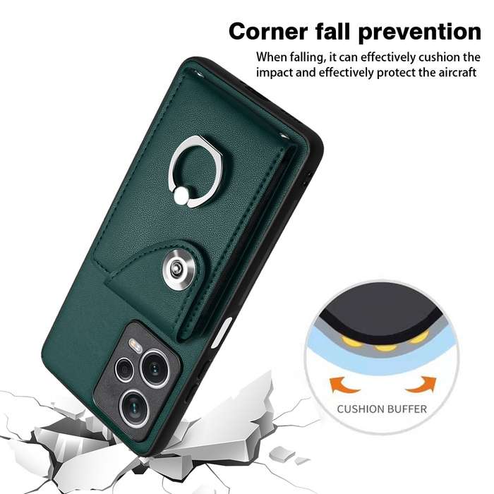 For Xiaomi Redmi Note 12 Pro 5G Global Organ Card Bag Ring Holder PU Phone Case(Green)