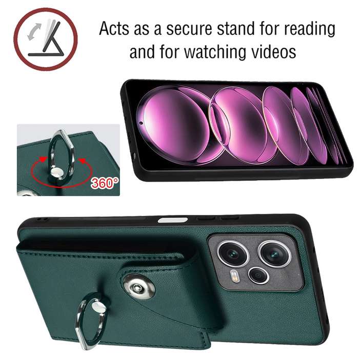 For Xiaomi Redmi Note 12 Pro 5G Global Organ Card Bag Ring Holder PU Phone Case(Green)