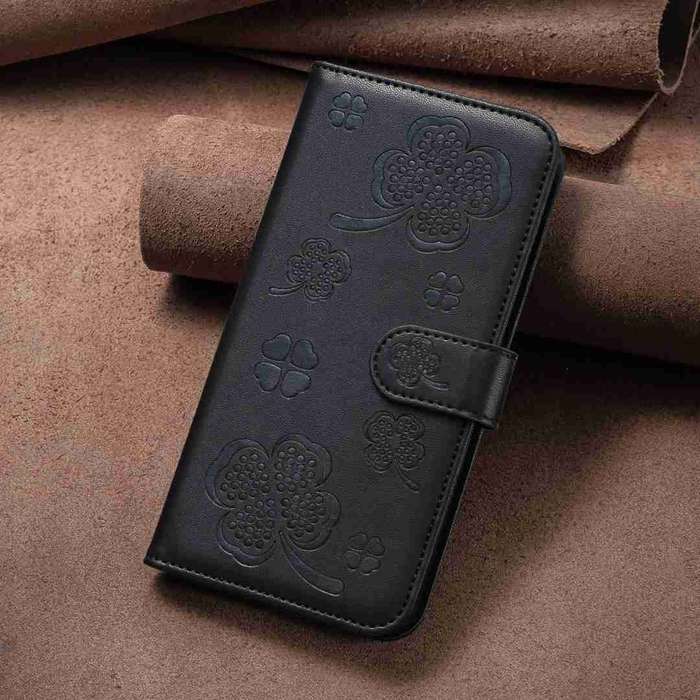 For Xiaomi Redmi Note 12 4G Global Four-leaf Embossed Leather Phone Case(Black)