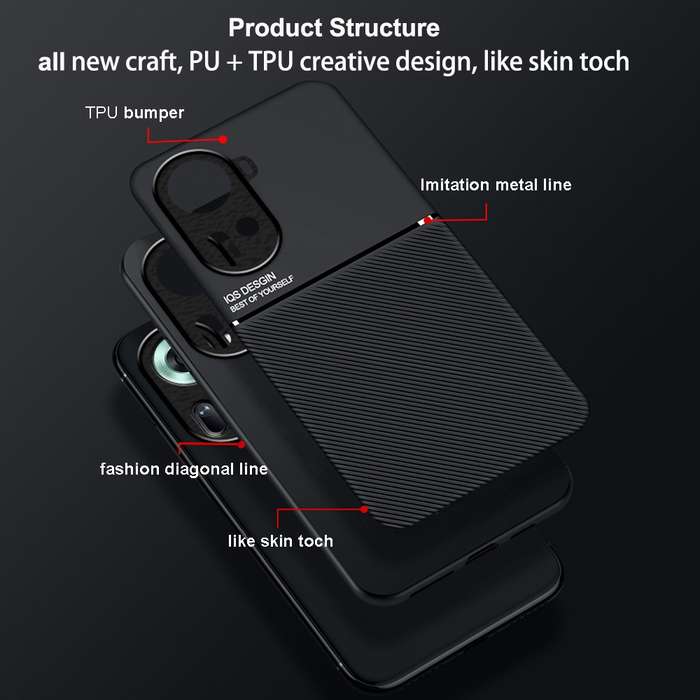For OPPO Reno11 5G Global Classic Tilt Strip Grain Magnetic Shockproof PC + TPU Phone Case(Blue