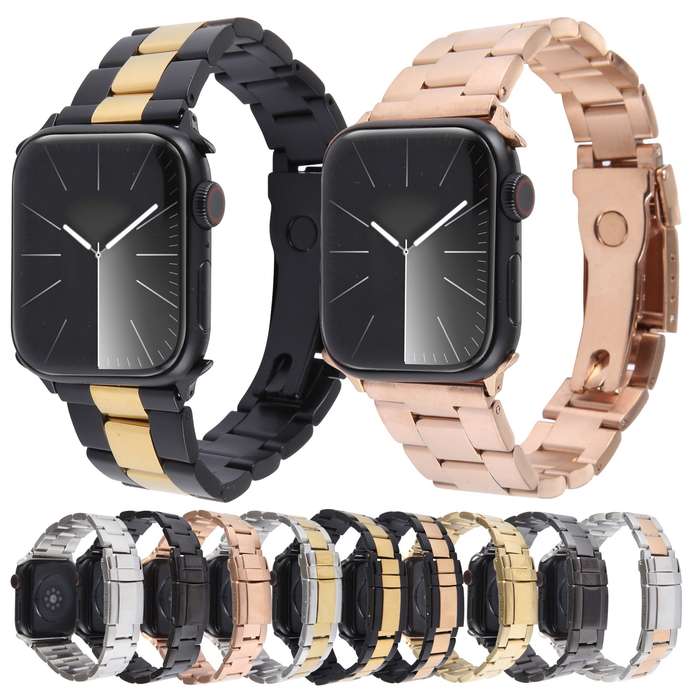 For Apple Watch Series 3 42mm Three-Bead Stainless Steel Watch Band(Gun Color)