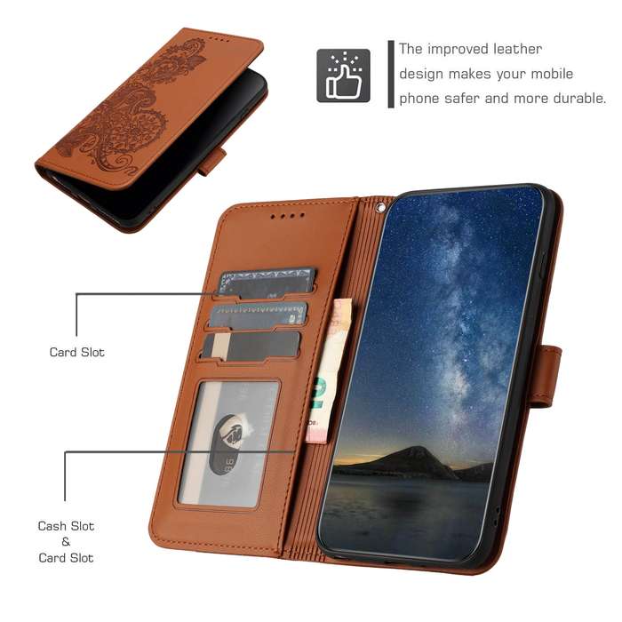 For Xiaomi Redmi 13C Datura Flower Embossed Flip Leather Phone Case(Brown)