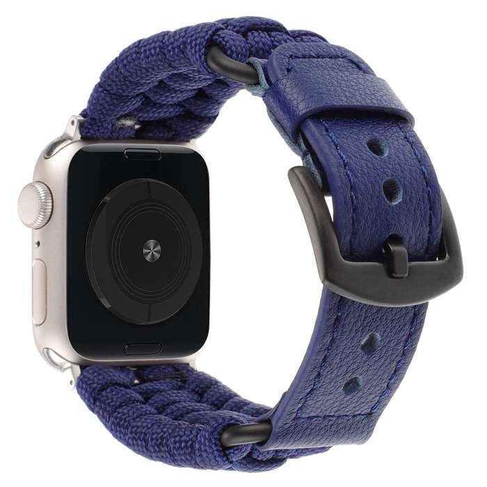 For Apple Watch SE 40mm Plain Paracord Genuine Leather Watch Band(Royal Blue)