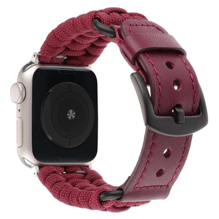 For Apple Watch Series 2 42mm Plain Paracord Genuine Leather Watch Band(Wine Red)