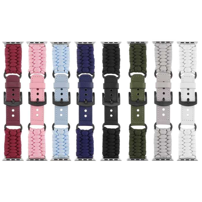 For Apple Watch Series 2 42mm Plain Paracord Genuine Leather Watch Band(Wine Red)