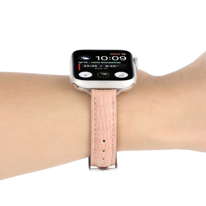 For Apple Watch Series 9 41mm Slim Crocodile Leather Watch Band(Pink)
