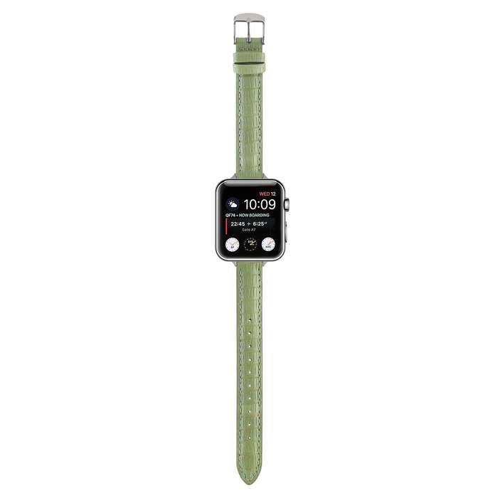 For Apple Watch Ultra 49mm Slim Crocodile Leather Watch Band(Light Green)