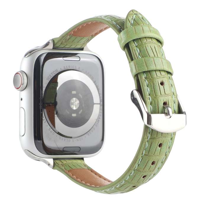 For Apple Watch Ultra 49mm Slim Crocodile Leather Watch Band(Light Green)