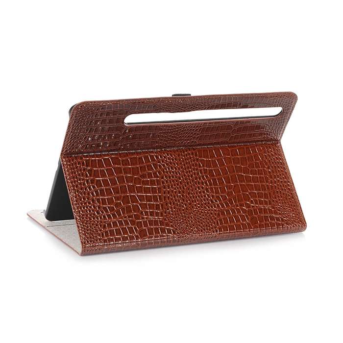 For Samsung Galaxy Tab S9 Crocodile Texture Leather Tablet Case(Brown)