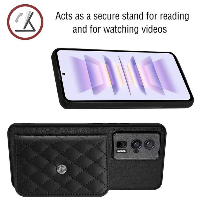 For Xiaomi Redmi K60 / K60 Pro Rhombic Texture Card Bag RFID Phone Case with Long Lanyard(Black