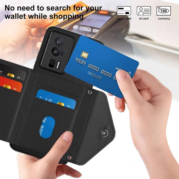 For Xiaomi Redmi K60 / K60 Pro Rhombic Texture Card Bag RFID Phone Case with Long Lanyard(Black