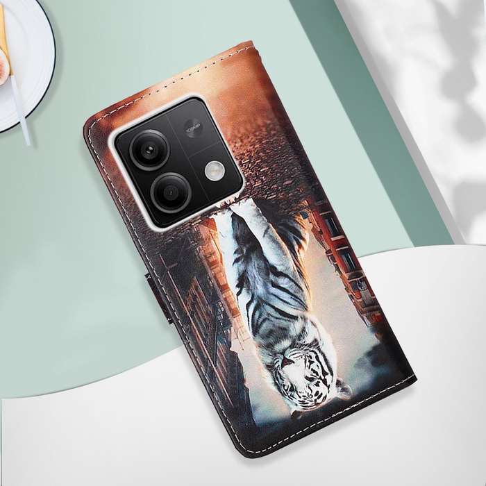 For Xiaomi Redmi Note 13 5G Global Colored Drawing Pattern Plain Weave Leather Phone Case(Cats