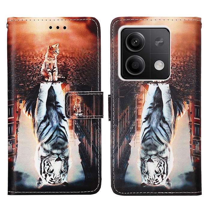 For Xiaomi Redmi Note 13 5G Global Colored Drawing Pattern Plain Weave Leather Phone Case(Cats