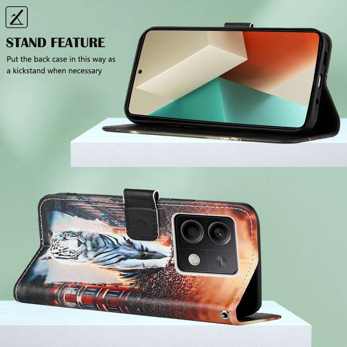 For Xiaomi Redmi Note 13 5G Global Colored Drawing Pattern Plain Weave Leather Phone Case(Cats