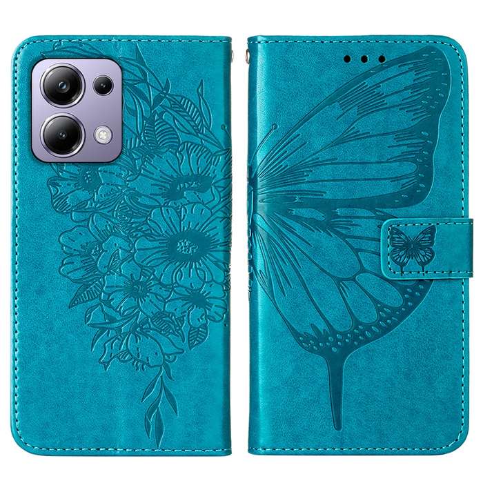 For Xiaomi Redmi Note 13 Pro 4G Global Embossed Butterfly Leather Phone Case(Blue)