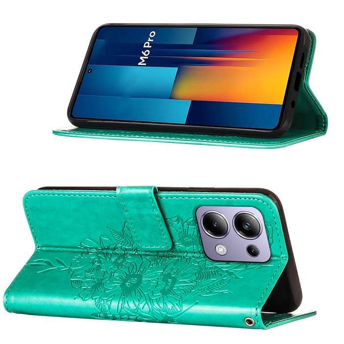 For Xiaomi Poco M6 Pro 4G Embossed Butterfly Leather Phone Case(Green)