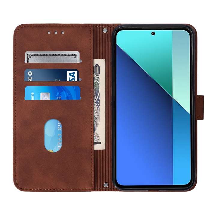 For Xiaomi Redmi Note 13 4G Global Crossbody 3D Embossed Flip Leather Phone Case(Brown)