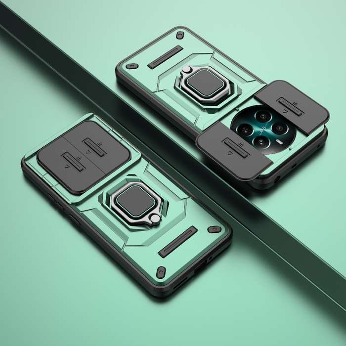 For Realme 12+ 5G Global Sliding Camshield TPU + PC Shockproof Phone Case with Holder(Green)