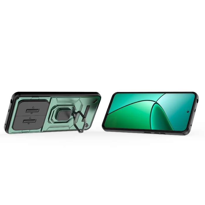 For Realme 12+ 5G Global Sliding Camshield TPU + PC Shockproof Phone Case with Holder(Green)