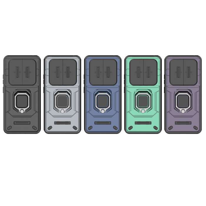 For Realme 12+ 5G Global Sliding Camshield TPU + PC Shockproof Phone Case with Holder(Green)