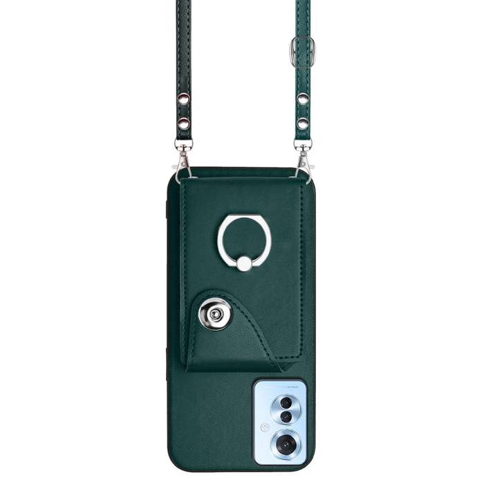 For OPPO F25 Pro 5G India Organ Card Bag Ring Holder Phone Case with Long Lanyard(Green)