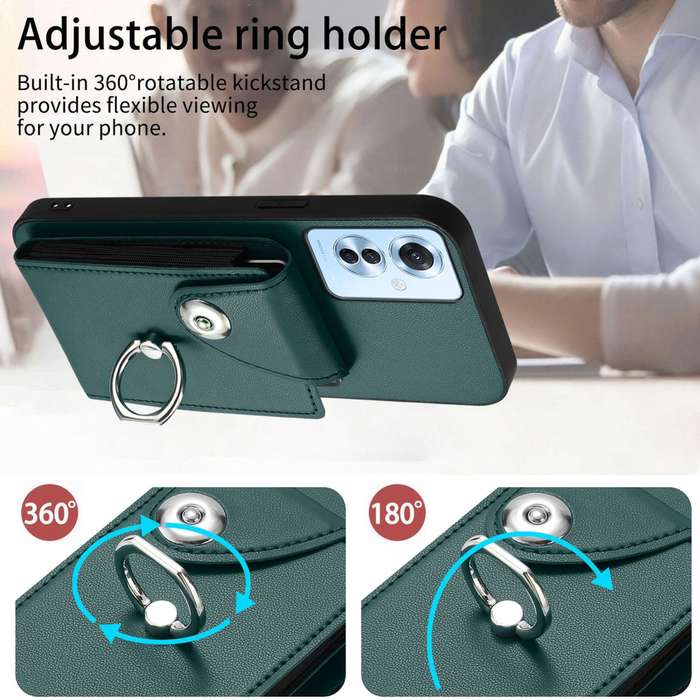 For OPPO F25 Pro 5G India Organ Card Bag Ring Holder Phone Case with Long Lanyard(Green)